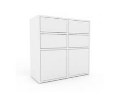 Holzregal Weiß - Modernes Regal aus Holz: Schubladen in Weiß & Türen in Weiß - 79 x 80 x 35 cm, Personalisierbar