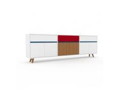 Holzregal Weiß - Modernes Regal aus Holz: Schubladen in Weiß & Türen in Weiß - 226 x 72 x 35 cm, Personalisierbar