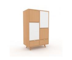Aktenregal Weiß - Büroregal: Schubladen in Buche & Türen in Weiß - Hochwertige Materialien - 79 x 130 x 47 cm, konfigurierbar