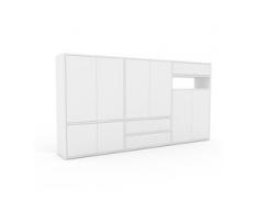 Holzregal Weiß - Modernes Regal aus Holz: Schubladen in Weiß & Türen in Weiß - 226 x 118 x 35 cm, Personalisierbar
