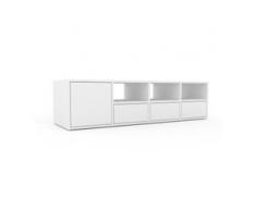 Holzregal Weiß - Modernes Regal aus Holz: Schubladen in Weiß & Türen in Weiß - 156 x 41 x 47 cm, Personalisierbar