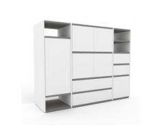 Holzregal Weiß - Modernes Regal aus Holz: Schubladen in Weiß & Türen in Weiß - 154 x 118 x 47 cm, Personalisierbar