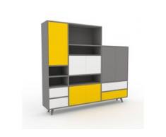 Regalsystem Grau - Regalsystem: Schubladen in Weiß & Türen in Gelb - Hochwertige Materialien - 190 x 168 x 35 cm,...