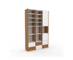 Aktenregal Weiß - Büroregal: Schubladen in Eiche & Türen in Kristallglas klar - Hochwertige Materialien - 118 x 195 x 35 cm,...
