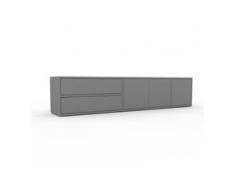 Bücherregal Grau - Modernes Regal für Bücher: Schubladen in Grau & Türen in Grau - 190 x 41 x 35 cm, konfigurierbar
