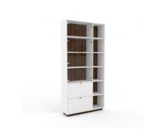 Vitrine Nussbaum - Moderne Glasvitrine: Schubladen in Weiß & Türen in Kristallglas klar - Hochwertige Materialien - 116 x...