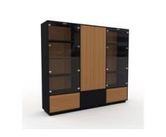 Vitrine Eiche - Moderne Glasvitrine: Schubladen in Eiche & Türen in Kristallglas klar - Hochwertige Materialien - 226 x 200...