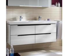 Villeroy & Boch Subway 2.0 Waschtischunterschrank für Doppelwaschtisch XL B: 128,7 H: 52 T: 44,9 cm, 4 Auszüge Front glossy white / Korpus glossy white, Griff chrom A69910DH