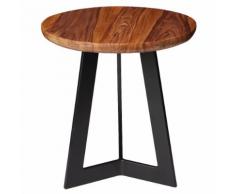 WOHNLING Beistelltisch Sheesham Holz Metall Industrial Telefontisch Deko Hocker