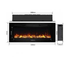 RICHEN Elektrokamin Fiamma - Elektrischer Einbaukamin (123 cm / 48") Mit Heizung, LED-Beleuchtung, 3D-Flammeneffekt & Fernbedienung - Schwarz
