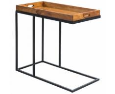 FineBuy Beistelltisch Sheesham massiv Holz Tabletttisch Abstelltisch Holz Metall