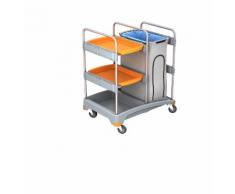 CleanSV Reinigungswagen Abfallwagen mit Ablage aus PE, 3 Ablagen, Müllsackhalter mit Verkleidung, 57,5 cm x 64cm x 112 cm