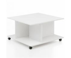 WOHNLING Couchtisch 74 x 74 x 43,5 cm Weiß Wohnzimmertisch Sofatisch mit Rollen