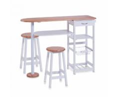 Zeller, Küchenbar m. 2 Hockern, weiß/Bamboo-Dekor, MDF