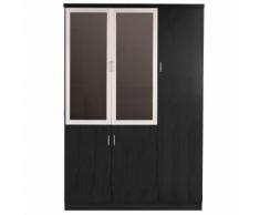 Jet-Line Aktenschrank Dortmund, schwarz mit zwei Glastüren, Garderobe und Stauraum für Ordner