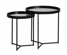 WOHNLING Beistelltisch 2tlg Rund Schwarz Spiegel Glas Wohnzimmertisch Satztisch