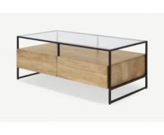Kilby Couchtisch mit Stauraum, helles Mangoholz und Glas