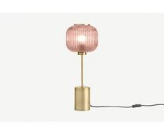 Briz Tischlampe, Antik-Messing und Rosa
