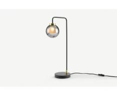 Jonas Tischlampe, Schwarz, Messing und Rauchglas