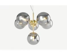 Globe Pendelleuchte, Messing und Rauchglas