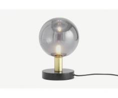 Boll Tischlampe, Marmor in Schwarz, Messing und Rauchglas