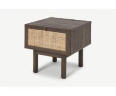 Pavia Nachttisch, Rattan und Walnuss-Finish