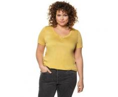 Große Größen T-Shirt Damen (Größe 50 52, gelb) | Ulla Popken T-Shirts | Viskose, kurze Knopfleiste