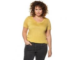 Große Größen T-Shirt Damen (Größe 54 56, gelb) | Ulla Popken T-Shirts | Viskose, kurze Knopfleiste