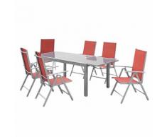 Essgruppe Amalfi X (7-teilig) - Aluminuim Silber/Kunstfasergewebe Terracotta