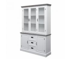 Buffetschrank Nasinu I - Paulownia teilmassiv - Weiß / Antik Grau