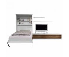 Schrankbett-Kombination Majano - 160 x 205 cm - Schaumstoffmatratze - Weiß / Nussbaum Dekor