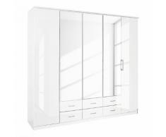 Falttürenschrank Ellwangen - Alpinweiß/Hochglanz Weiß - Breite x Höhe: 226 x 199 cm - 5-türig