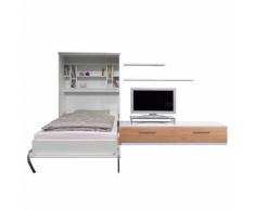 Schrankbett-Kombination Majano - 140 x 205 cm - Schaumstoffmatratze - Weiß / Kernbuche