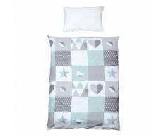 Babybettwäsche Happy Patch - Baumwollstoff - Babyblau / Weiß