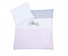 Babybettwäsche Kleine Eulen - Baumwollstoff - Rosa / Grau - 80 x 80 cm + Kissen 35 x 40 cm