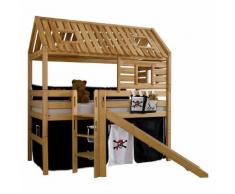 Spielbett Tom´s Hütte (mit Rutsche) - Buche massiv/Textil - Geölt/Pirat