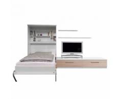 Schrankbett-Kombination Majano - 110 x 205cm - Schaumstoffmatratze - Weiß / Eiche Sonoma Dekor