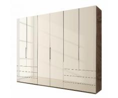 Falttürenschrank Loft III - Glas Magnolie / TrŸffeleiche Dekor