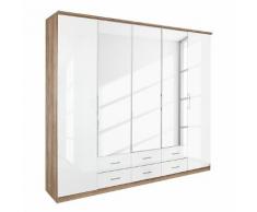 Falttürenschrank Ellwangen - Eiche Sanremo Dekor/Hochglanz Weiß - Breite x Höhe: 271 x 212 cm - 6-türig