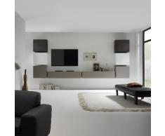 Wohnwand Cube LC I (8-teilig) - Hochglanz Weiß / Eiche Wenge Dekor / Beige