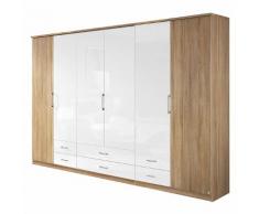 Falttürenschrank Arona - Eiche Sonoma Dekor/Hochglanz Weiß - Schrankbreite: 226 cm - 5-türig