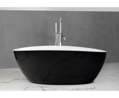 Freistehende Badewanne aus Mineralguss 170x77x62 cm in Schwarz