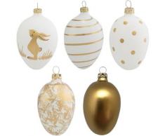 Thüringer Glasdesign Osterei »Happy White Eggs« (Set, 5 St), mundgeblasen, handdekoriert