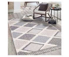 Teppich »Valencia 810«, Carpet City, rechteckig, Höhe 20 mm, Boho-Stil, Raute-Muster, 3D-Effekt, mit Fransen, Sisal, ideal für Wohnzimmer & Schlafzimmer