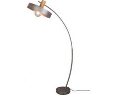 TRIO Leuchten Stehlampe »GAYA, Stehleuchte mit Fußschalter«, Vintage, mit Holz-Deko und Nickel antik Oberfläche, E27 Leuchtmittel frei wählbar