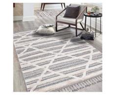 Teppich »Valencia 810«, Carpet City, rechteckig, Höhe 20 mm, Boho-Stil, Raute-Muster, 3D-Effekt, mit Fransen, Sisal, ideal für Wohnzimmer & Schlafzimmer
