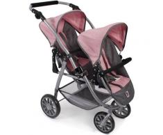 CHIC2000 Puppen-Zwillingsbuggy »Tandem-Puppen-Buggy Vario, Grau-Rosa«, mit schwenkbaren Vorderrädern