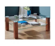 PRO Line Couchtisch, mit Glasplatte, Ablageboden aus Glas, Gestell aus Holz kupferfarbig, wahlweise rechteckige oder quadratische Form