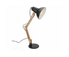 Navaris Schreibtischlampe, Design Holz Schreibtischleuchte - E27 Fassung - mit Standfuß - Retro Tischlampe mit verstellbarem Gelenkarm - Vintage Nachttischlampe