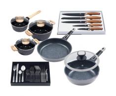 KING Pfannen-Set »Moonscape«, Aluminiumguss (Set, 11-tlg), Induktion, (3 Töpfe m. Glasdeckel, 2 Pfannen mit 1 Deckel, 5 Messer, 1 Besteck-Set)